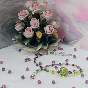 Olive Green And Purple Australin Crystal Tiny 4mm Beaded Bracelet